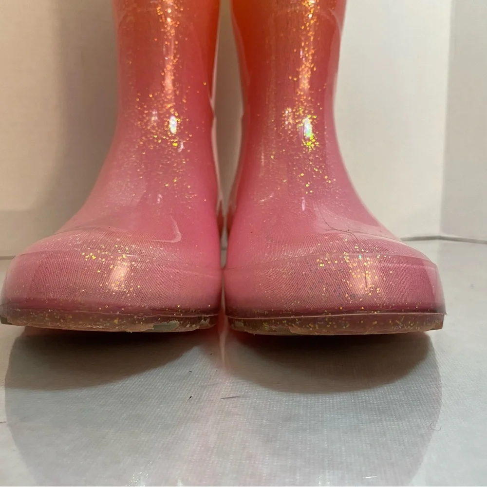 Cat & Jack Glitter Ombre Rain Boots Pink Yellow Size 2 Girls